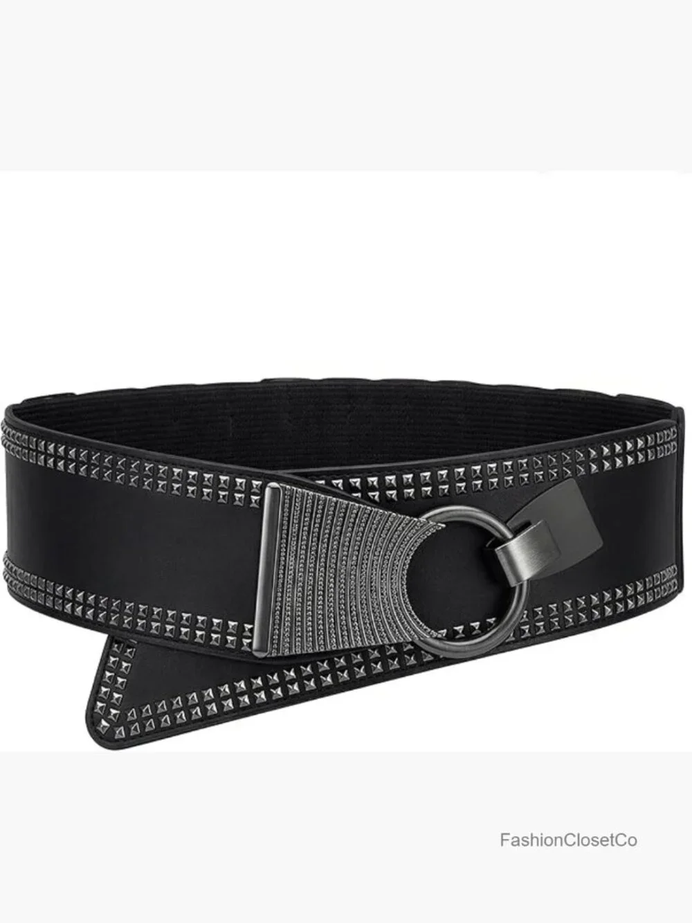 Wide Elastic Stretch Retro Metal Interlock Buckle Belt